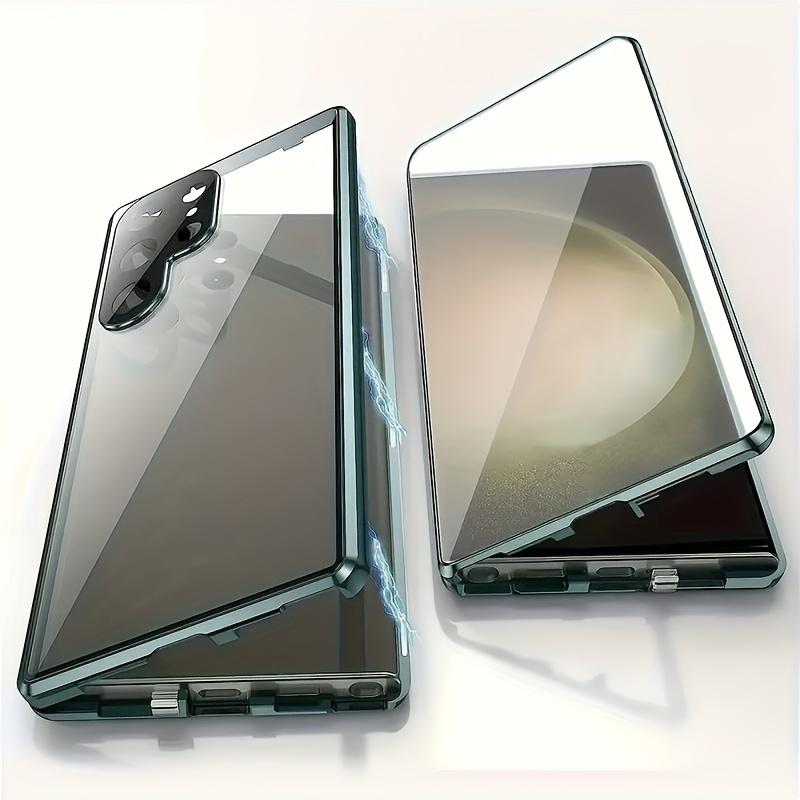 No Fingerprint Identification, Cannot Be Used Normally With Phone Film, Not Shockproof, Full-coverage Phone Case For Samsung Galaxy S23 S21 S22 Ultra, 360° Flip Metal Plated Phone Case With HD Tempered Glass Full Screen Protective Cover