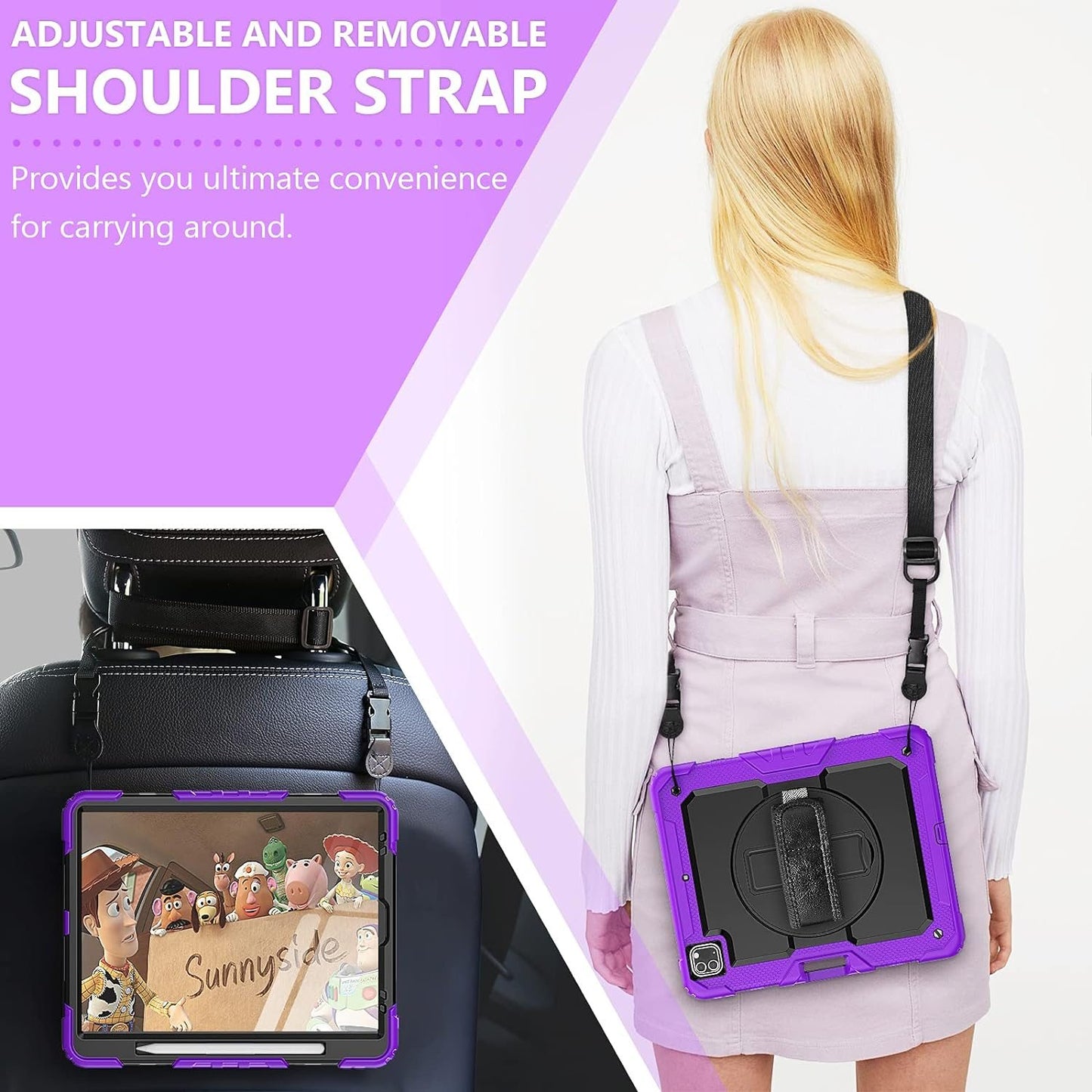 FANSONG Case for iPro 12.9 inch 2022 2021 2020 2018, Cover for iPad Pro 6th 5th 4th 3rd Gen Shockproof with Screen Protector Pencil Holder 360° Stand Handle Shoulder Strap Heavy for iPad Pro 12.9 inch