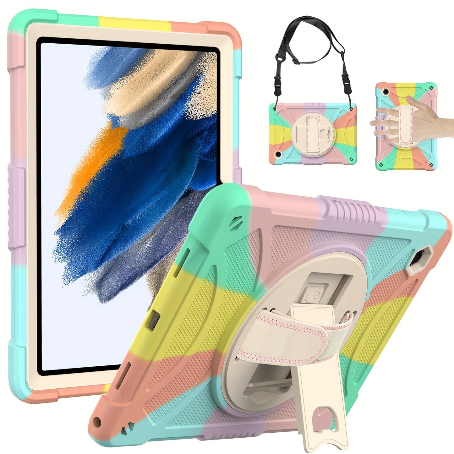Protective case for samsung galaxy Tab A8 10.5 inch 2021, X200/X205/X207 Case with kickstand, Heavy Duty Shockproof Hard Hybrid Protective, 360° Rotating design with shoulder strap