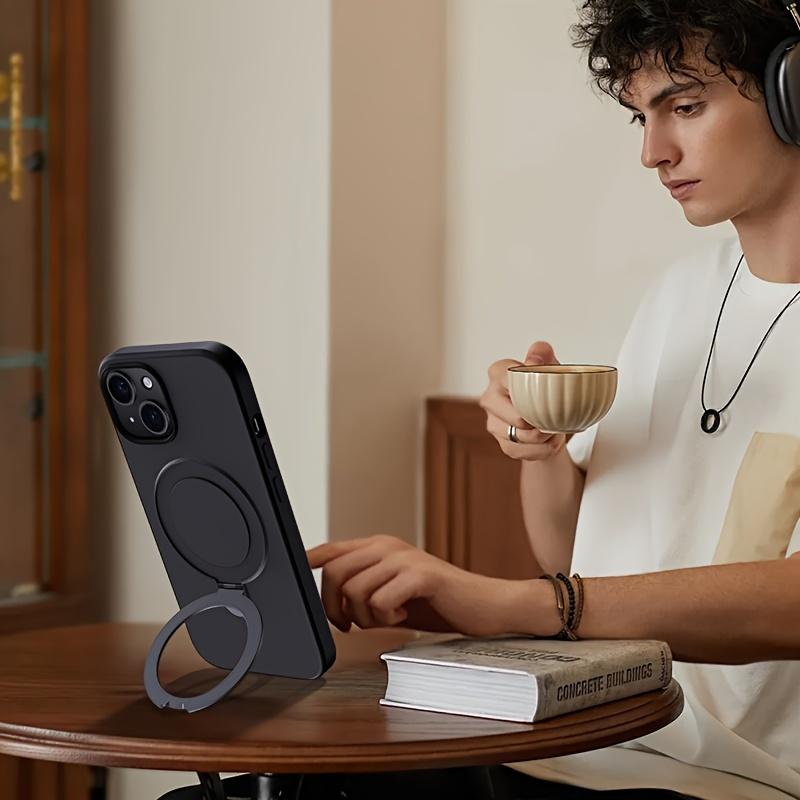 Silicone Magnetic with Holder Phone Case for iPhone 12/12 Pro/12Pro Max/ iPhone 13/13 Pro/13Pro Max iPhone 14/14 Pro/14 Plus/14Pro Max iPhone 15/15 Pro/15 Plus/15Pro Max With Candy Colors, Classic Style,Full Coverage Lens for Men and Women