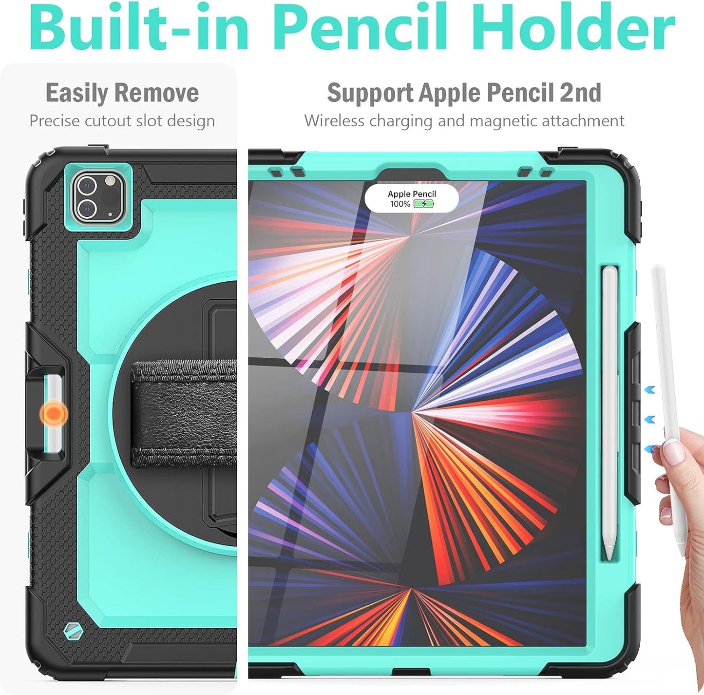 FANSONG Case for iPro 12.9 inch 2022 2021 2020 2018, Cover for iPad Pro 6th 5th 4th 3rd Gen Shockproof with Screen Protector Pencil Holder 360° Stand Handle Shoulder Strap Heavy for iPad Pro 12.9 inch