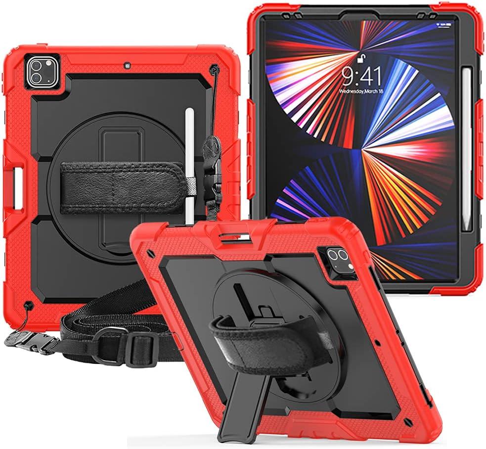FANSONG Case for iPro 12.9 inch 2022 2021 2020 2018, Cover for iPad Pro 6th 5th 4th 3rd Gen Shockproof with Screen Protector Pencil Holder 360° Stand Handle Shoulder Strap Heavy for iPad Pro 12.9 inch