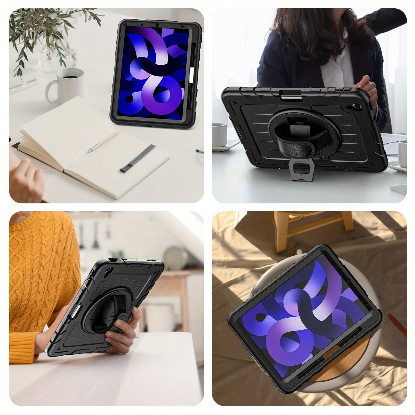 Suitable For IPad Air4/5 10.9 Protective Case New Design For IPad 10.9 Inch 2020/2022 Silicone PC With Adsorption Pen Slot Design 360° Rotatable Stand With Hand Strap Adjustable Shoulder Strap Drop-proof For IPad Air4/5