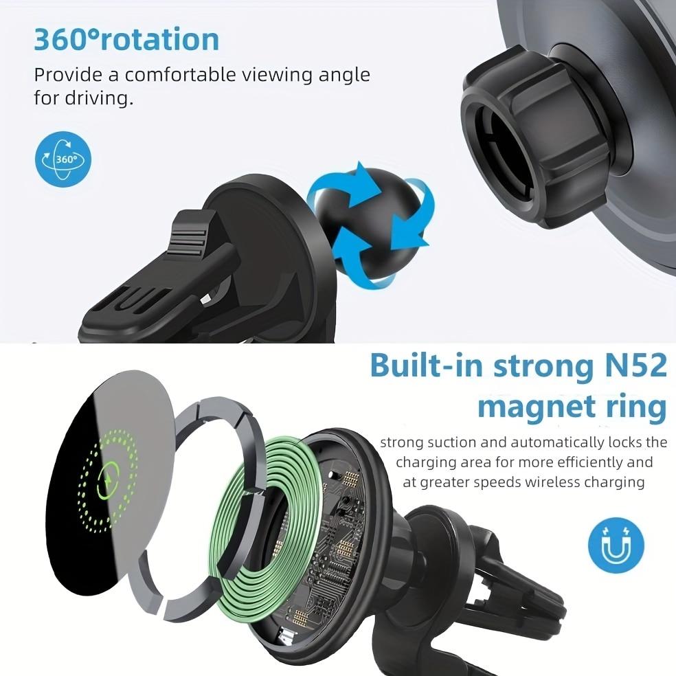 Magnetic Wireless Phone Holder Car Charger Car Mount With Fast Charging Wireless Magnet Car Phone Holder For IPhone 15/15 Pro/15 Pro Max/15 Plus/14/14 Pro/14 Pro Max/14 Plus/13/13 Pro/13 Pro Max/12/12 Pro/12 Pro Max/12 Mini Series