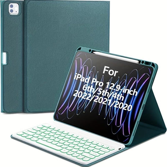 For IPad Pro 12.9 Inch Case With Keyboard Compatible For IPad 12.9-inch 2022/2021/2020 (6th/5th/4th Gen) With Pencil Holder, Smart Folio Tablet Cover With 7 Color Backlit Detachable Wireless Keyboard