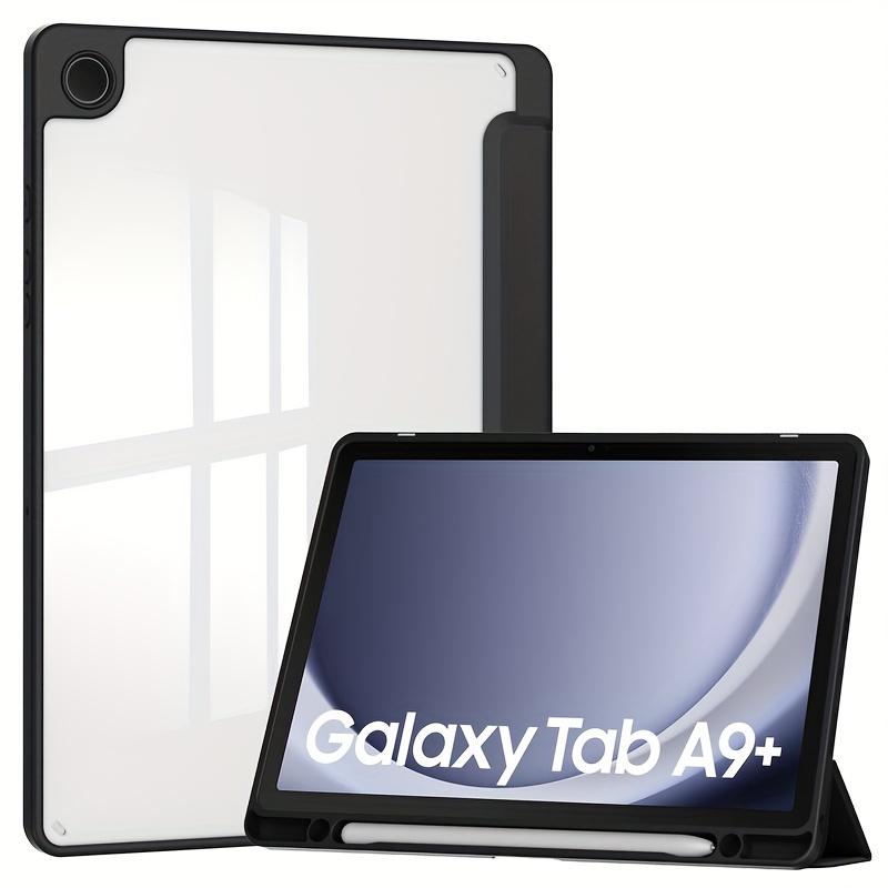 Acrylic Triple Fold Transparent Protective Cover with Pen Slot for Samsung A9 Plus