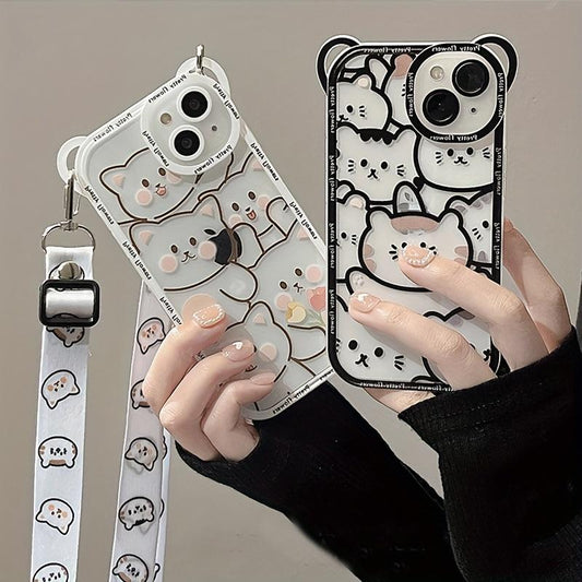 Cute Bear Head Cat Lanyard Phone Case For Phone Case