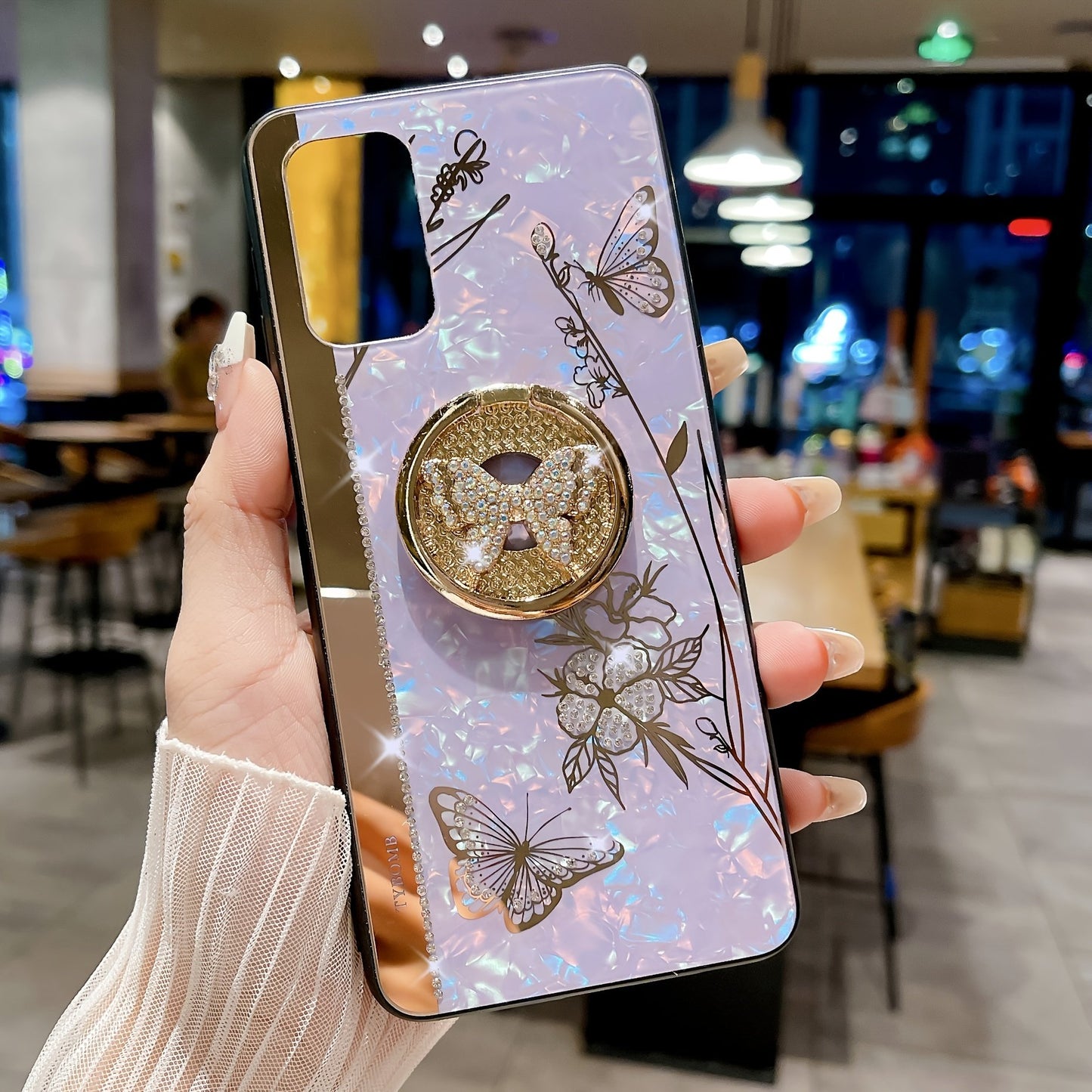 For Samsung Galaxy A23/A53/A13/A14/A54/A32 Phone Case Ladies Girl, Luxury Cute Sparkling Diamond Butterfly Flower Design With Ring Stand, Electroplated Glitter Girl Hard Case Samsung Galaxy A23/A53/A13/A14/A54/A32 Pink