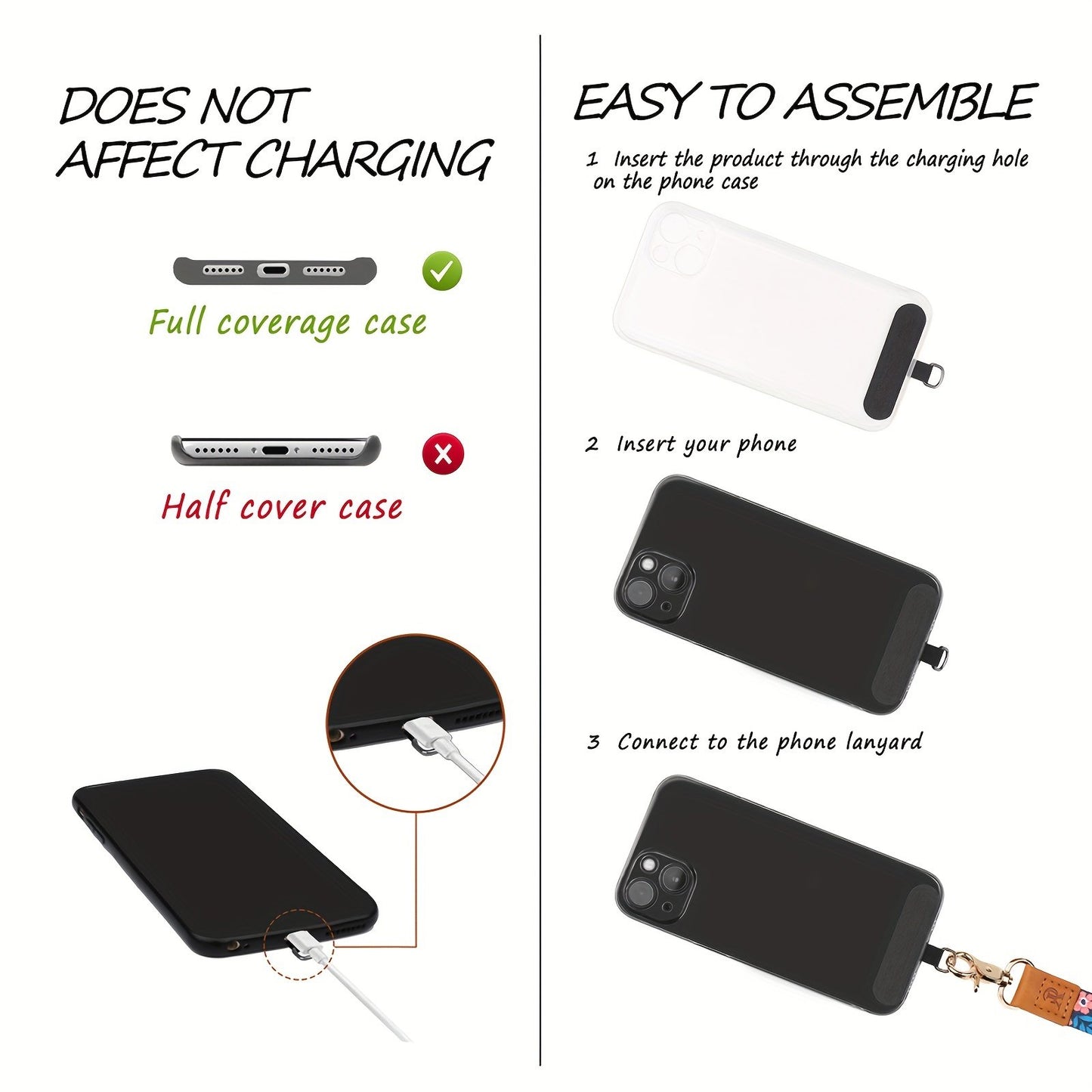 1 Pack Cell Phone Lanyard Adjustable Neck Strap Universal Crossbody Patch Phone Rope for iPhone Case ID Badges and Most Smartphones