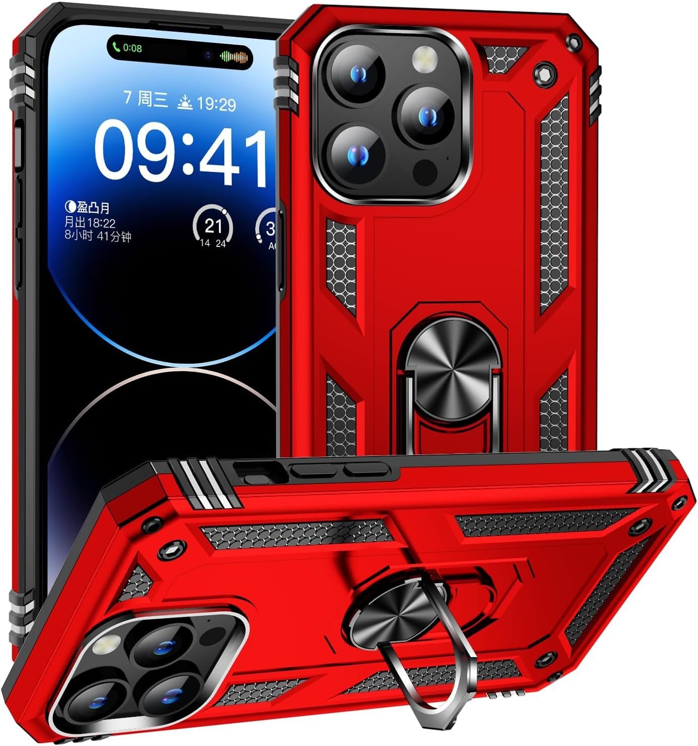 FAN SONG Case for iPhone 15 Pro Max Case with Stand, Military Grade Drop Protection Cover TPU and PC Protective Phone Case 360°Magnetic Ring Kickstand Stand for iPhone 15 Pro Max 2023 6.1", Black