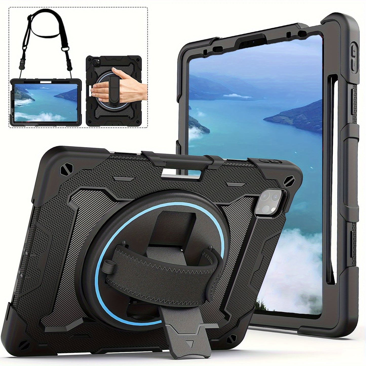 Case For IPad Air 5th 4th Generation For IPad Pro 11" 4th 3rd 2nd 1st Gen 2022 2021 2020 2018 Heavy Duty Rubber Rugged Proctect Cover With Swivel Handle Strap 360 Kickstand Pen Holder Silicone