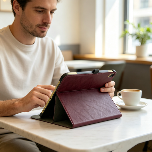 Tri-Fold Stand Tablet Case with Elastic Straps & Auto Sleep Wake