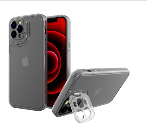 Lens flip bracket phone case for iPhone 12 /12pro/12Pro Max casing protect camera anti drop Translucent Hard Frosted Back Shockproof phone case