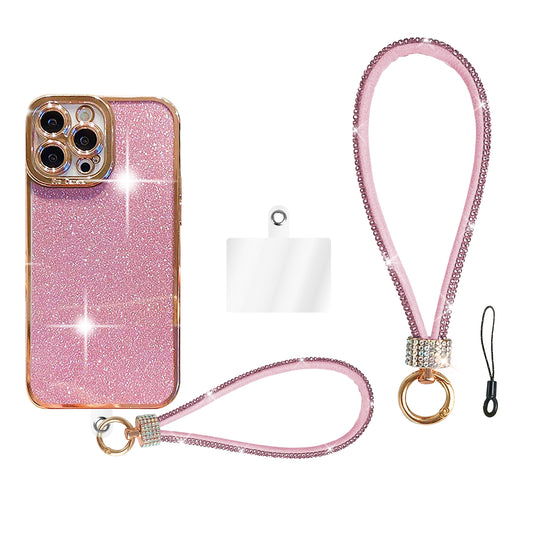 FANSONG Phone Lanyard Universal, Wrist Strap Glitter with 1 x Phone Patches 1x String Tether Bling Wristlet Keychain Strap for All Full Phone Cases Wallet keys Card Holder etc