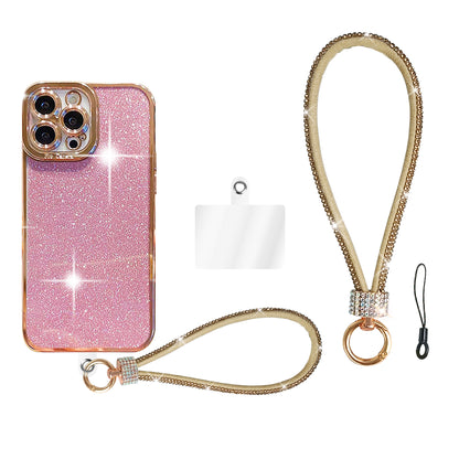 FANSONG Phone Lanyard Universal, Wrist Strap Glitter with 1 x Phone Patches 1x String Tether Bling Wristlet Keychain Strap for All Full Phone Cases Wallet keys Card Holder etc