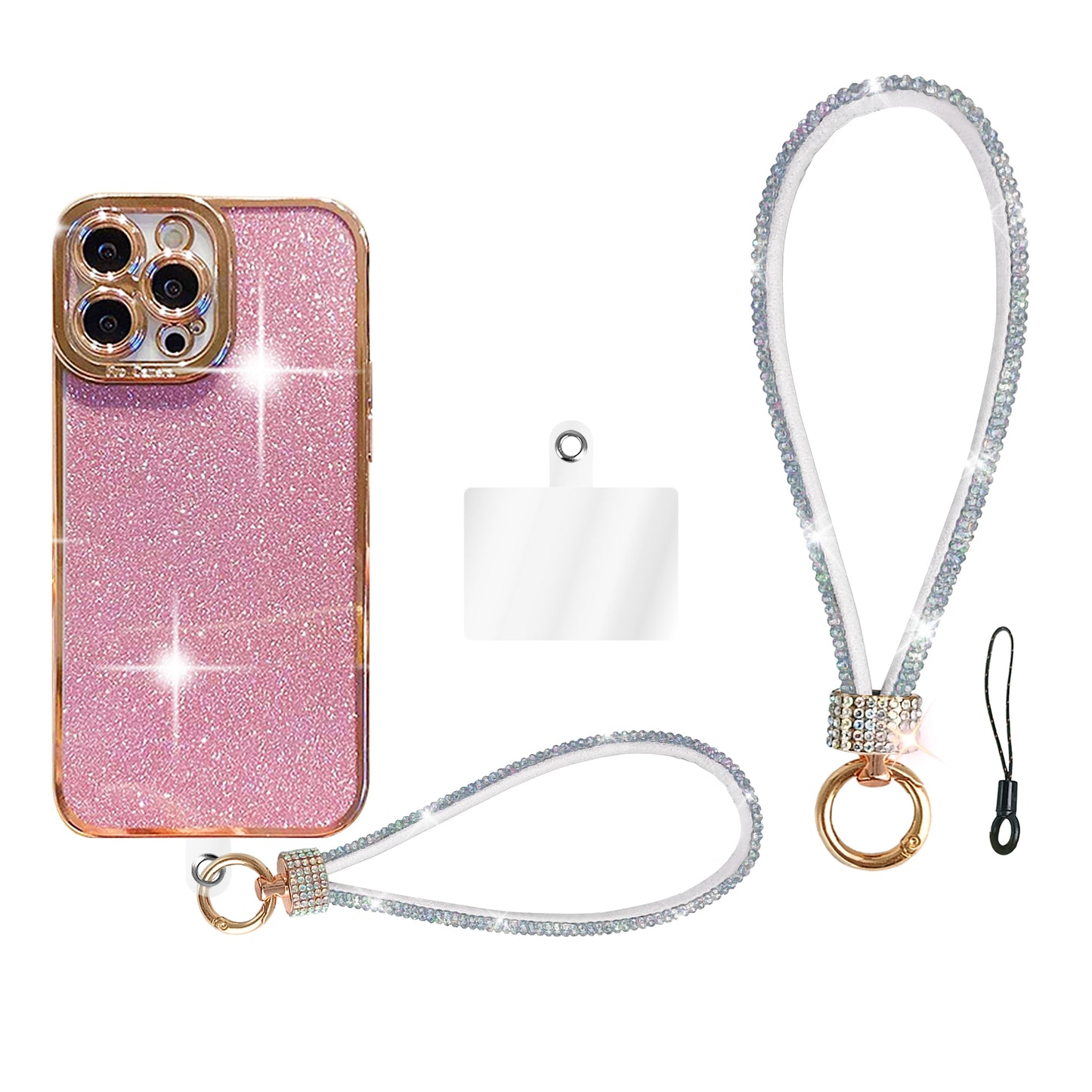 FANSONG Phone Lanyard Universal, Wrist Strap Glitter with 1 x Phone Patches 1x String Tether Bling Wristlet Keychain Strap for All Full Phone Cases Wallet keys Card Holder etc