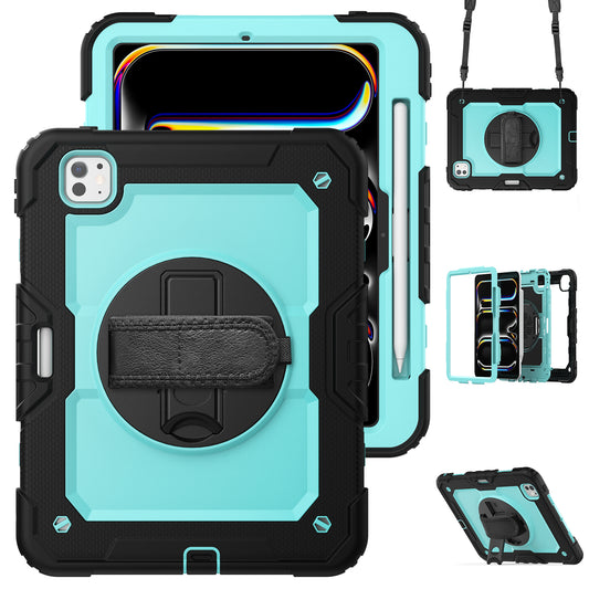 Fansong Case for iPad Pro 11 inch 2024, Cover for iPad Pro 11 (M4) Shockproof with Screen Protector Pencil Holder 360° Stand Handle Shoulder Strap Heavy for iPad Pro 11 2024 A2837 A3006