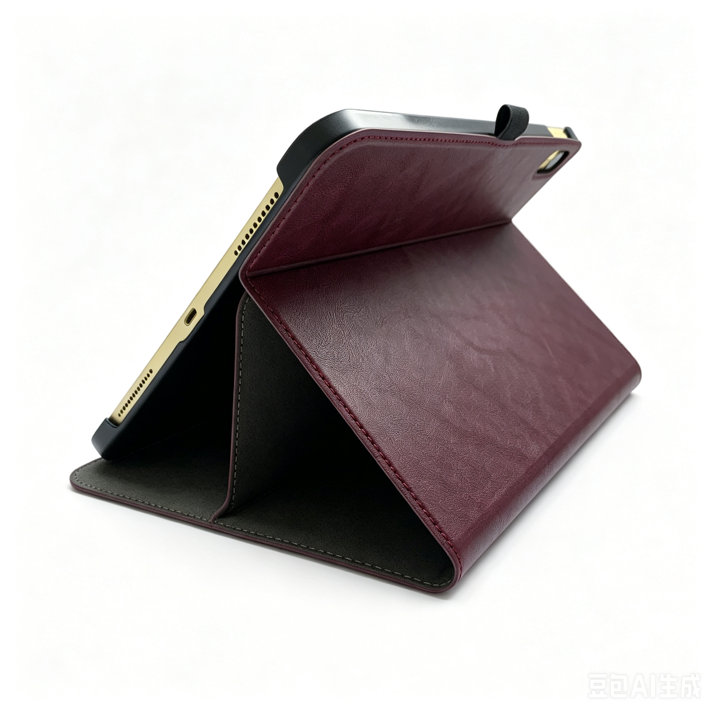 Wine Red PU Leather Back Tri-Fold Stand Tablet Protective Case - FANSONG