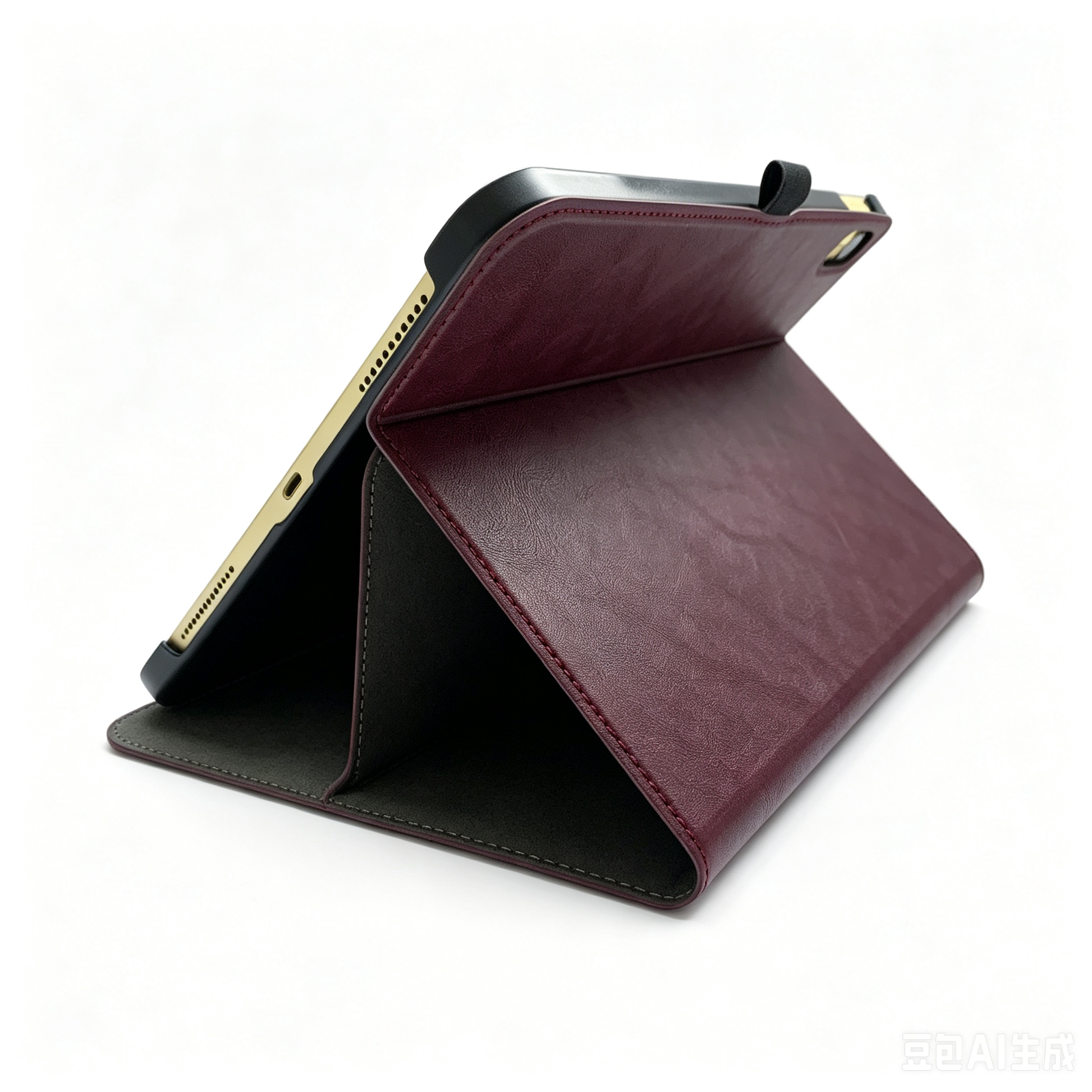 Wine Red PU Leather Back Tri-Fold Stand Tablet Protective Case - FANSONG