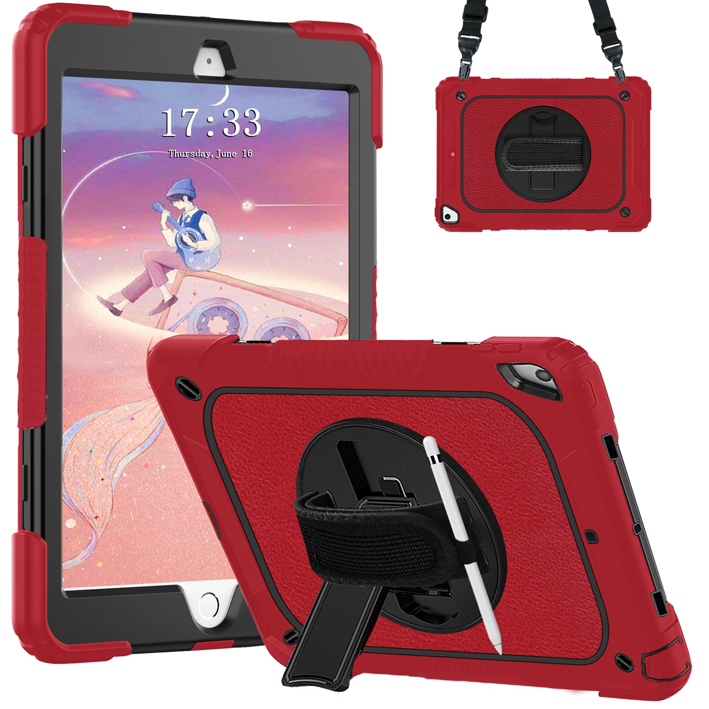 FANSONG iPad 9th 8th 7th Case, Cover for iPad 10.2 inch Kids Glitter with 360° Stand Handle Shoulder Strap Pencil Holder Shockproof Heavy Duty for Apple Tablets iPad 9 2021 8 2020 7 2019