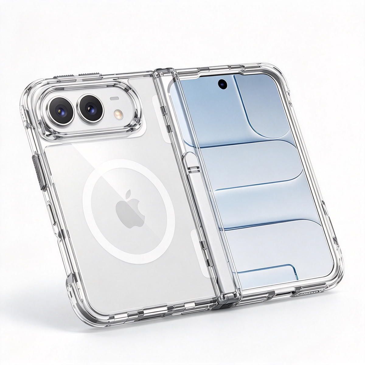 FANSONG iPhone Duo Foldable Phone Case | Bayer Anti-Yellow TPU+PC, 2500GS Magnet, 2.0mm Back, Metal Kickstand with Middle Hinge