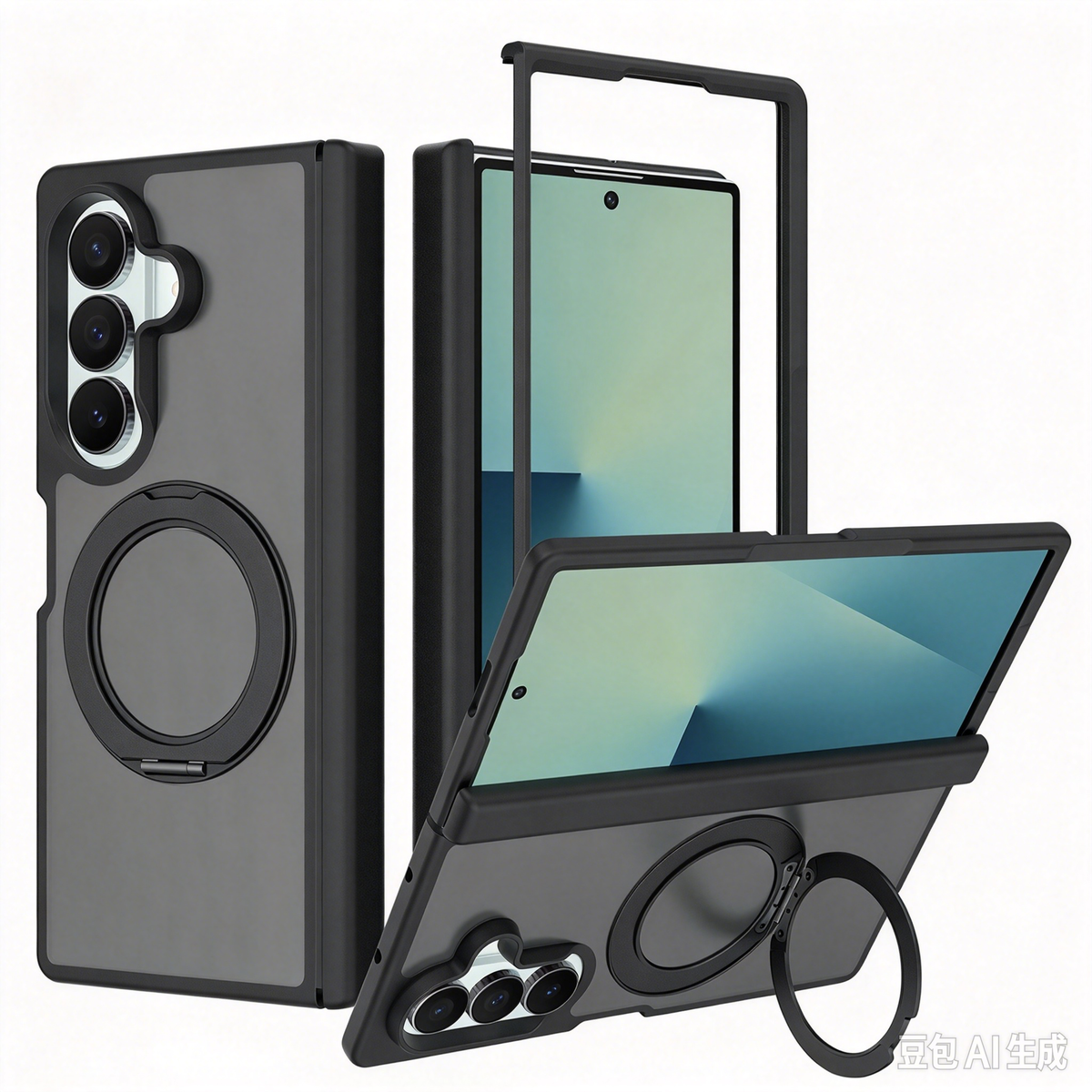 FANSONG Samsung Silver Shield Matte Case with Side Cover Rotating Kickstand for Z Fold 6 7 8 Z Fold8 Wide