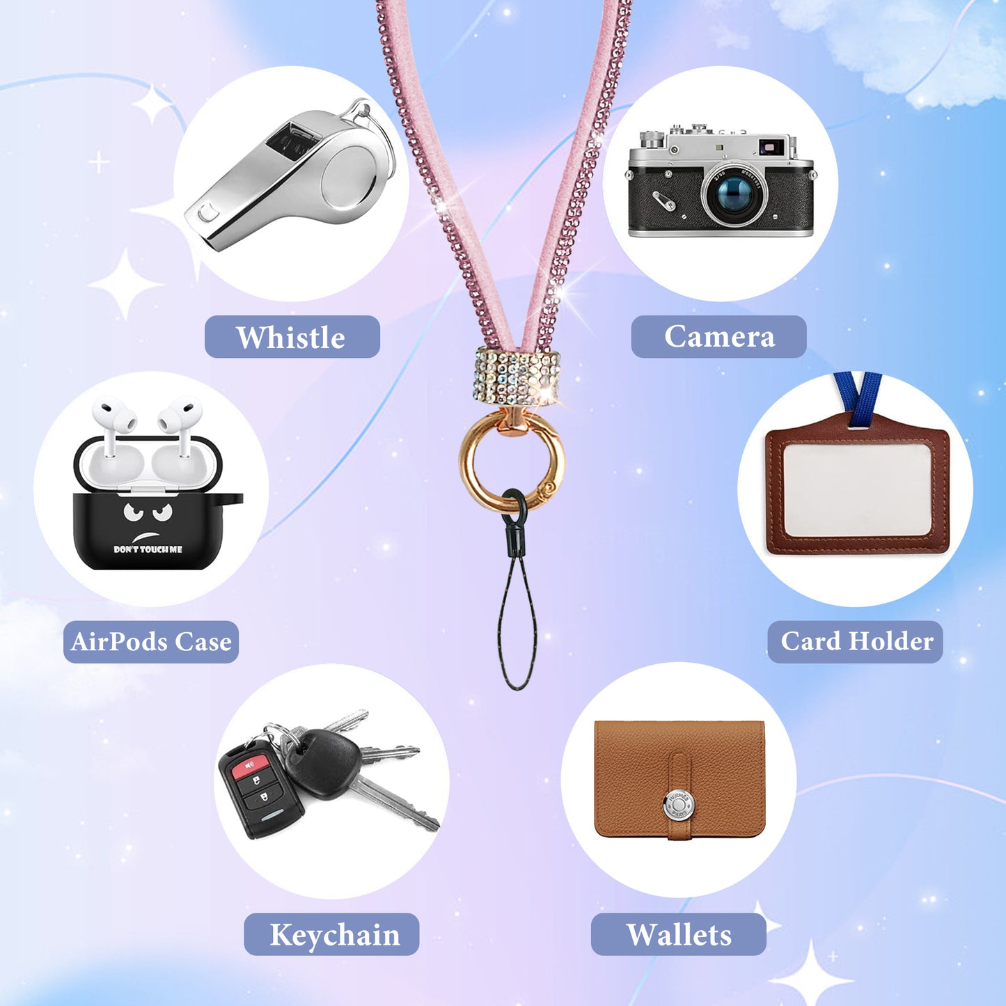 FANSONG Phone Lanyard Universal, Wrist Strap Glitter with 1 x Phone Patches 1x String Tether Bling Wristlet Keychain Strap for All Full Phone Cases Wallet keys Card Holder etc
