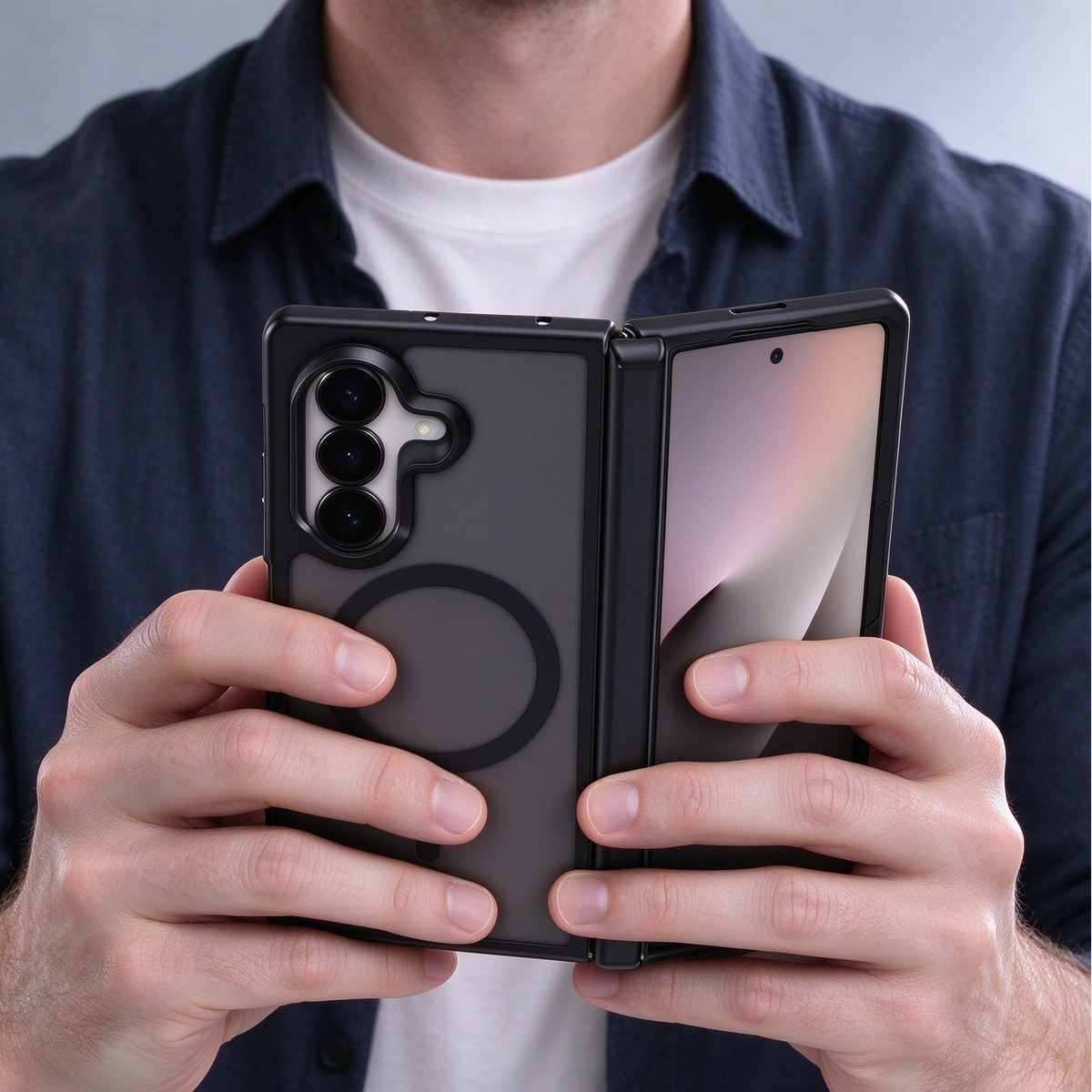 FANSONG for Samsung Z Fold 6 7 8 & Z Fold8 Wide, Silver Shield Matte Magnetic Hinge Case