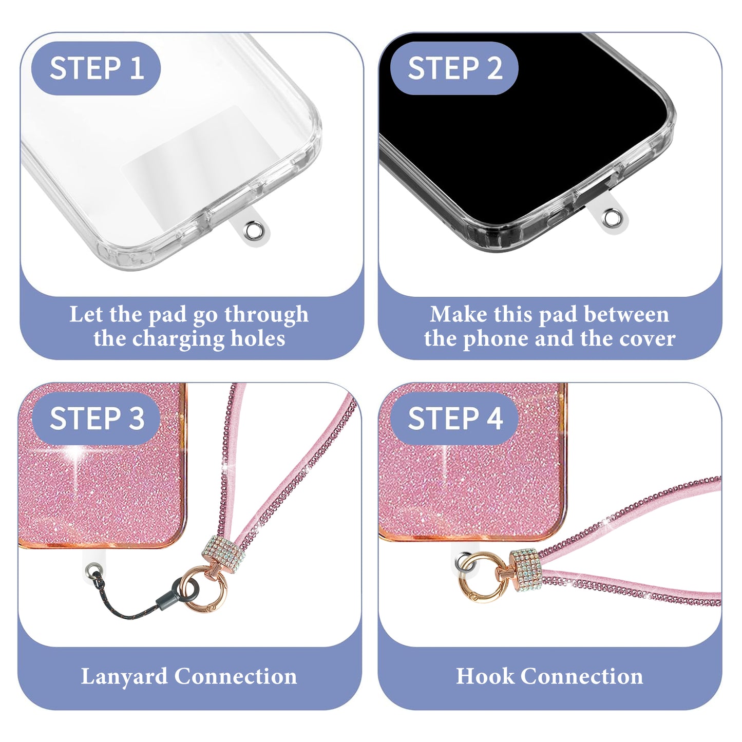 FANSONG Phone Lanyard Universal, Wrist Strap Glitter with 1 x Phone Patches 1x String Tether Bling Wristlet Keychain Strap for All Full Phone Cases Wallet keys Card Holder etc