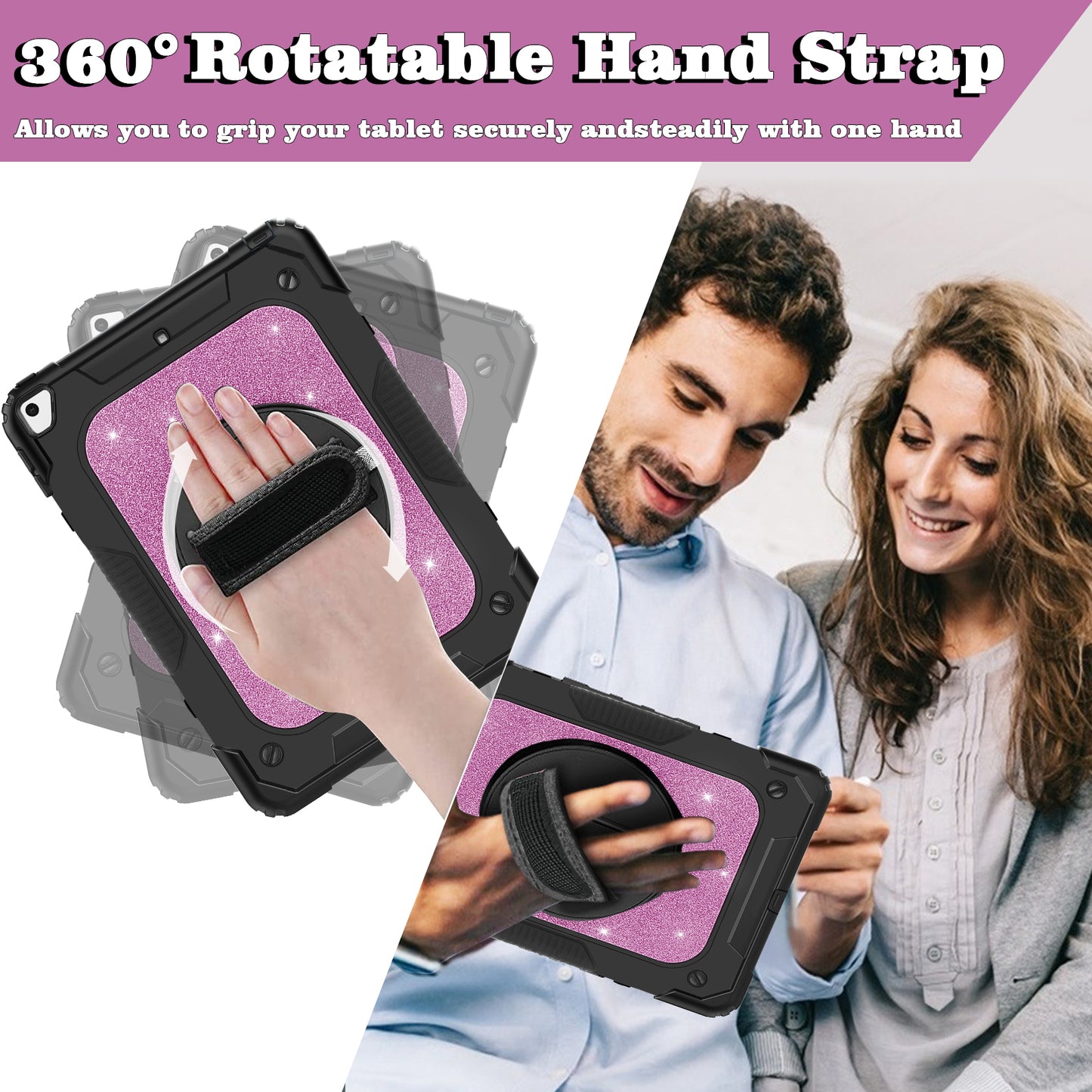 FANSONG iPad 9th 8th 7th Case, Cover for iPad 10.2 inch Kids Glitter with 360° Stand Handle Shoulder Strap Pencil Holder Shockproof Heavy Duty for Apple Tablets iPad 9 2021 8 2020 7 2019