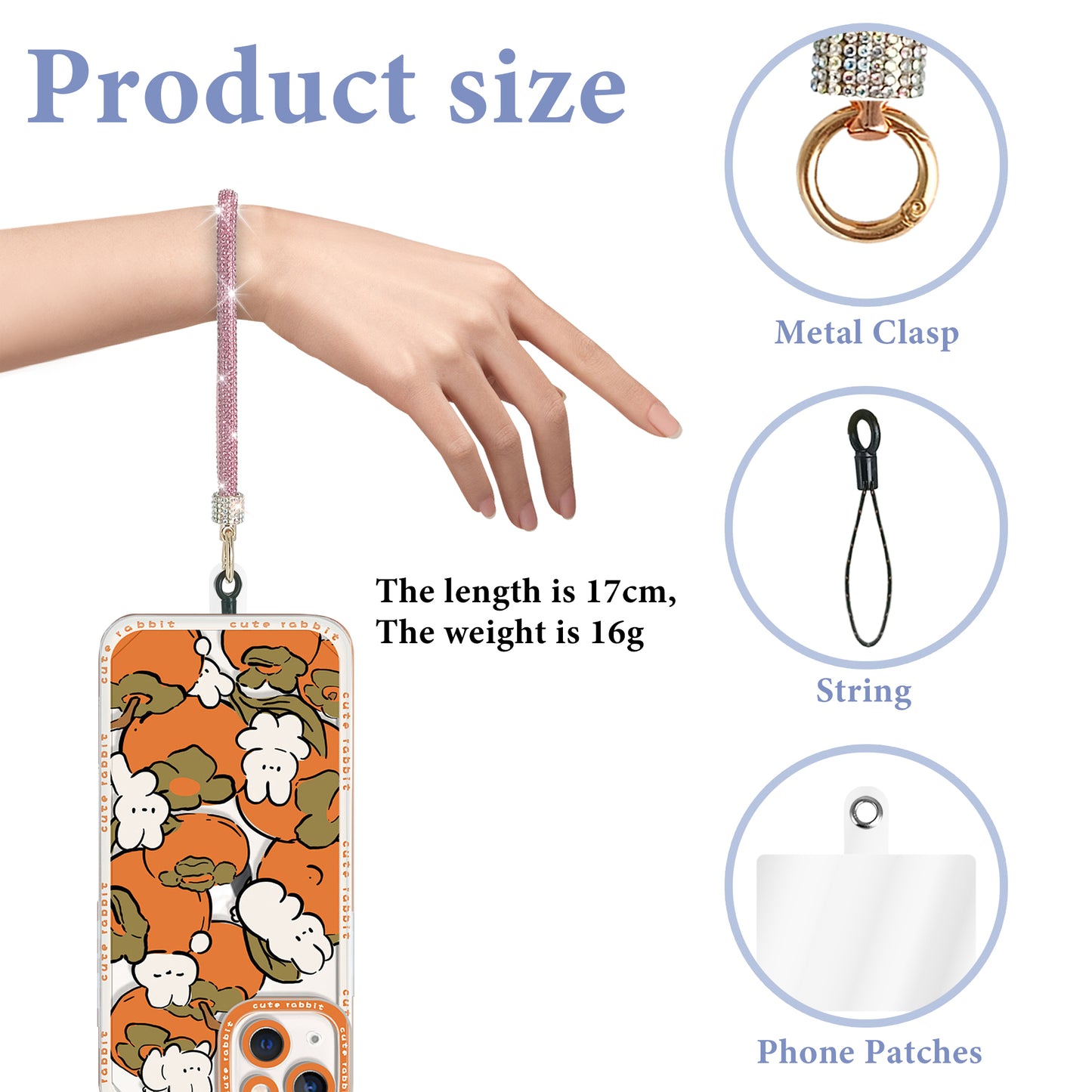 FANSONG Phone Lanyard Universal, Wrist Strap Glitter with 1 x Phone Patches 1x String Tether Bling Wristlet Keychain Strap for All Full Phone Cases Wallet keys Card Holder etc