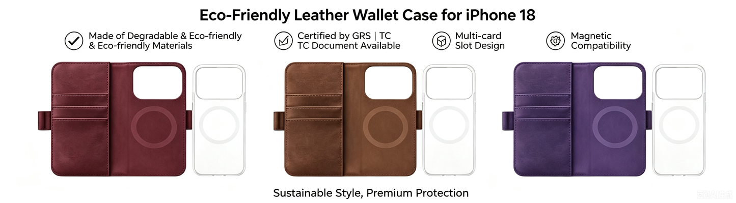BIo-based PU wallet case, water-based eco-friendly case, shockproof phone cover, card slot wallet case,