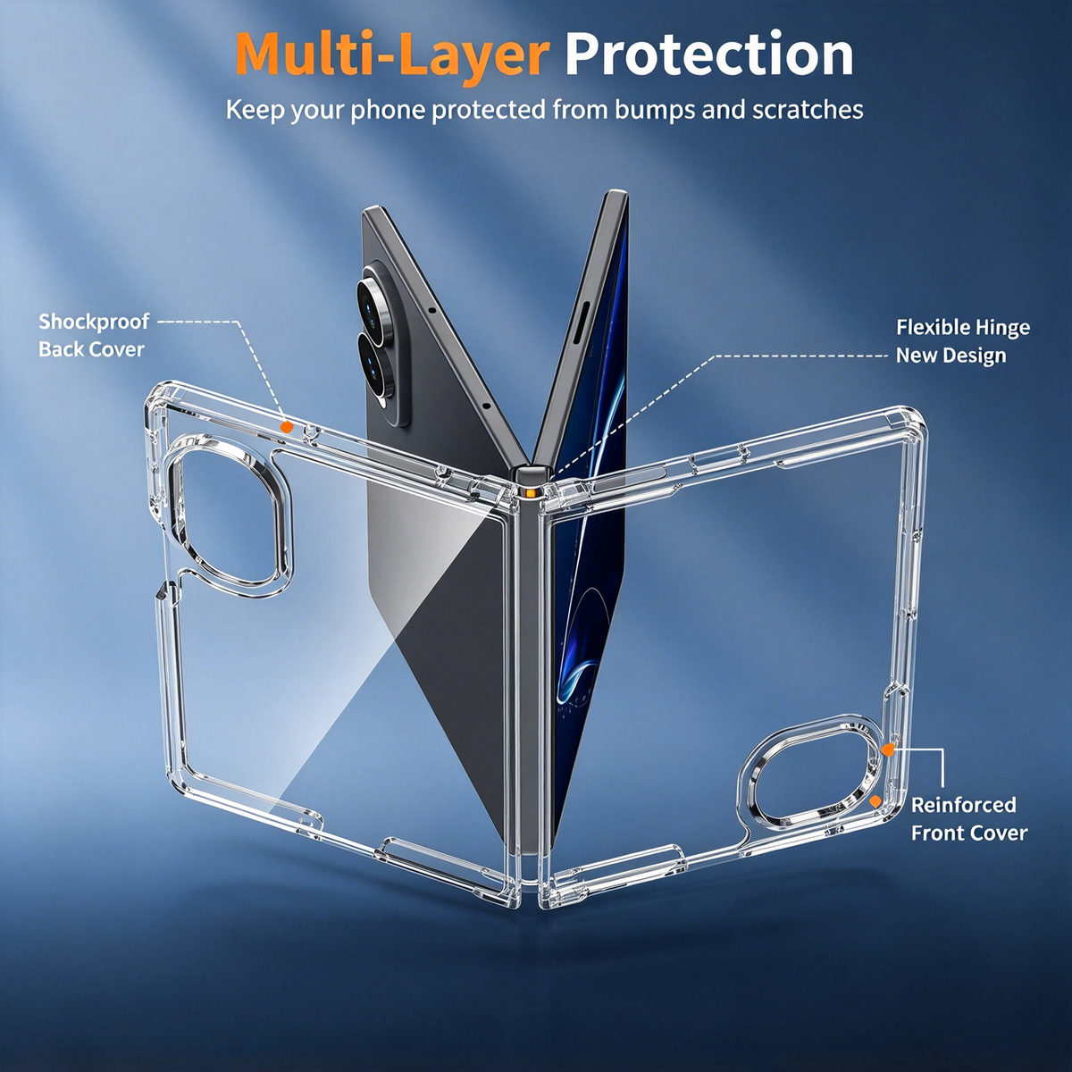 FANSONG Clear Foldable Phone Case for Samsung Galaxy Z Fold 6 / Z Fold 7 / Z Fold 8 | 2.0mm Anti-Scratch Hard PC Back, Flexible Hinge Full Protection