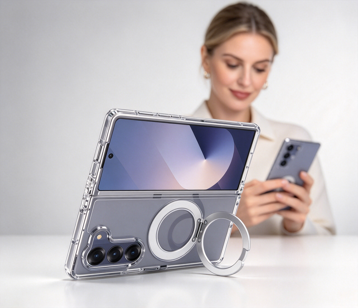 FANSONG 2.0 Anti-Scratch Rotating Stand Case for Samsung Z Fold 6/7/8/8 Wide