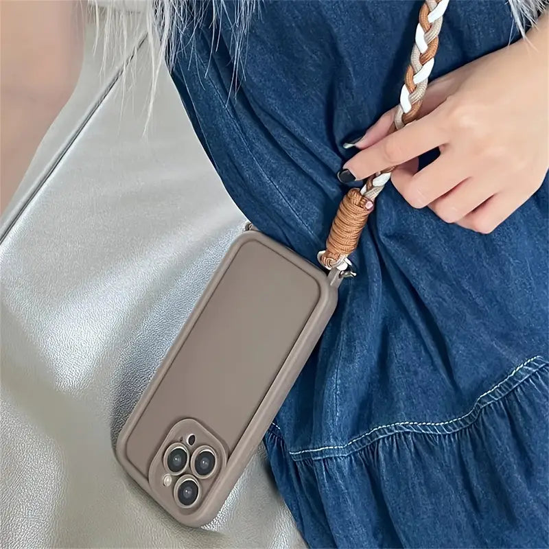 FANSONG Luxury Matte Liquid Silicone Crossbody Necklace Cord Lanyard Soft Case For iPhone 15 Pro Max 14 Pro Max 13 Pro Max 12 Pro Max 11 14 15 13 XR Shockproof Cover