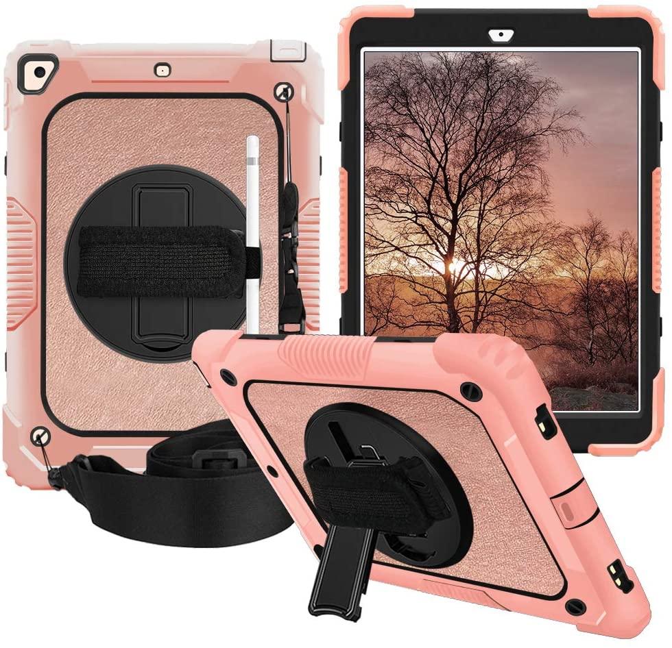 iPad 10.2 2019 Case, Shockproof Heavy Duty Protective Rugged Case with Strap for iPad 7th Generation 2019 10.2 inch (Glitter Rose Gold)