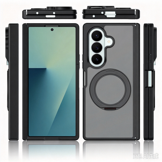 FANSONG Samsung Silver Shield Matte Case with Side Cover Rotating Kickstand for Z Fold 6 7 8 Z Fold8 Wide