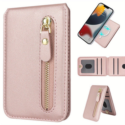 Support de carte magnétique en similicuir PU pour téléphone portable, simple, ultra-mince, invisible, adapté aux supports de téléphone magnétiques, porte-cartes pour iPhone 15/14/13/12 Series