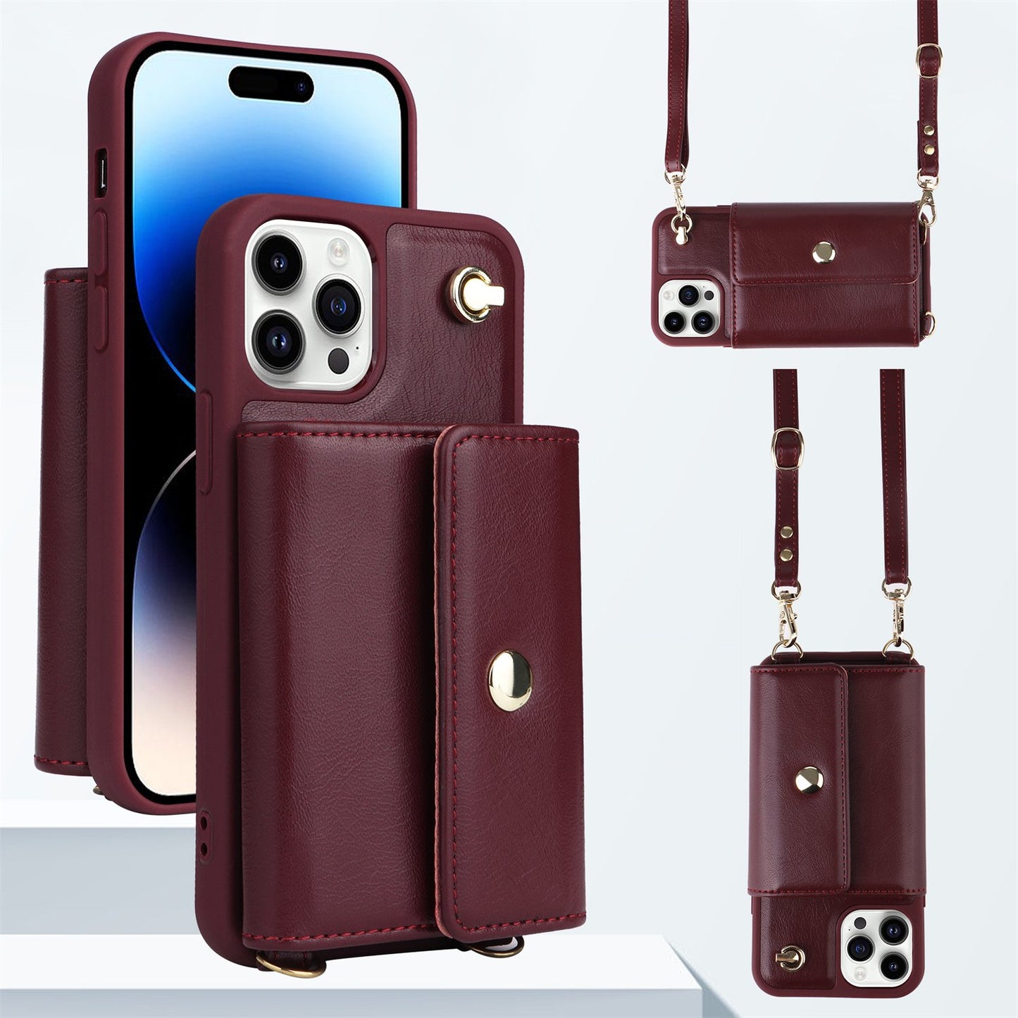 Crossbody For IPhone 14 13 12 11 Pro Max Phone Case Wallet Protection With 10-Card Holder Bills Slot, Soft PU Leather Magnetic Flip Shoulder Strap Wallet Case For Women