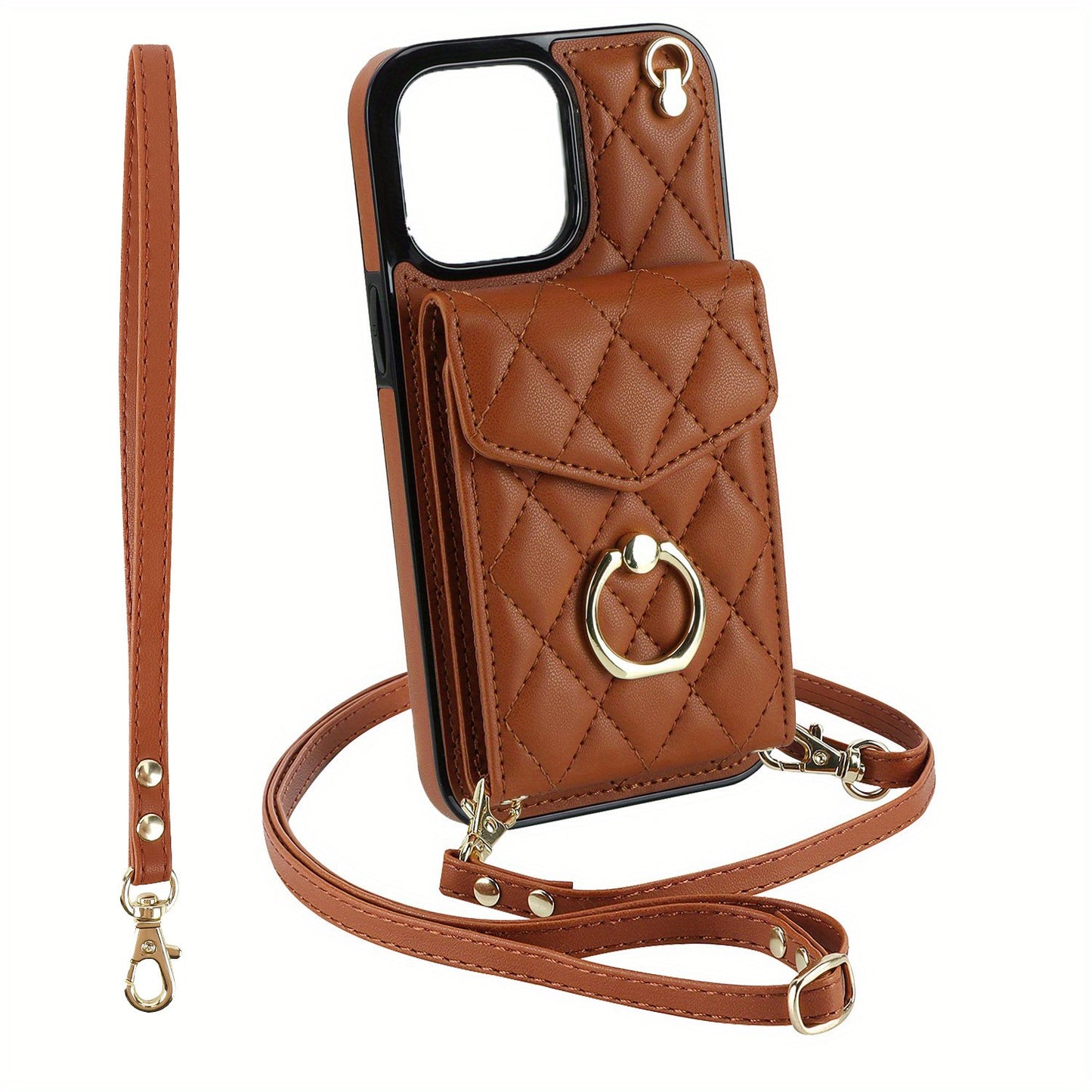 FANSONG Fashion Crossbody Bag Faux Leather Phone Case For iPhone 15 Plus 15/14/13 Pro Max Protect Case With Holder Long Lanyard Ring Wallet Card Slots Shockproof Protect Cover