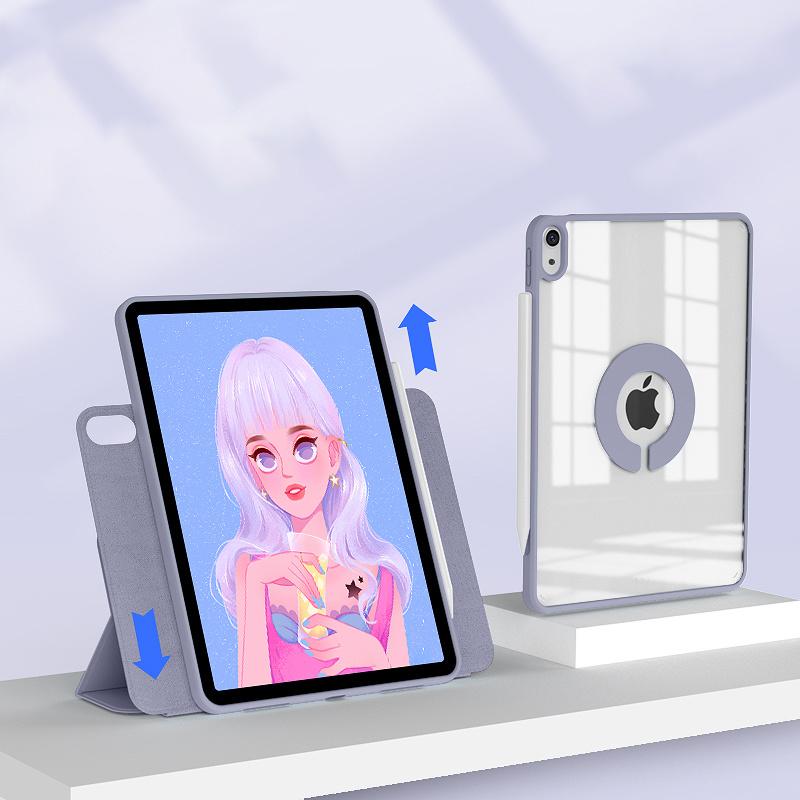For IPad Case Transparent Acrylic Material Bending Resistant Detachable 720° Rotation TPU Silicone Soft Edge Case For IPad 2022 M2 Pro 11 Ipad 10.2 Inch Ipad 7th 8th 9th Generation 2021 Case Can Be Adsorbed On The Refr