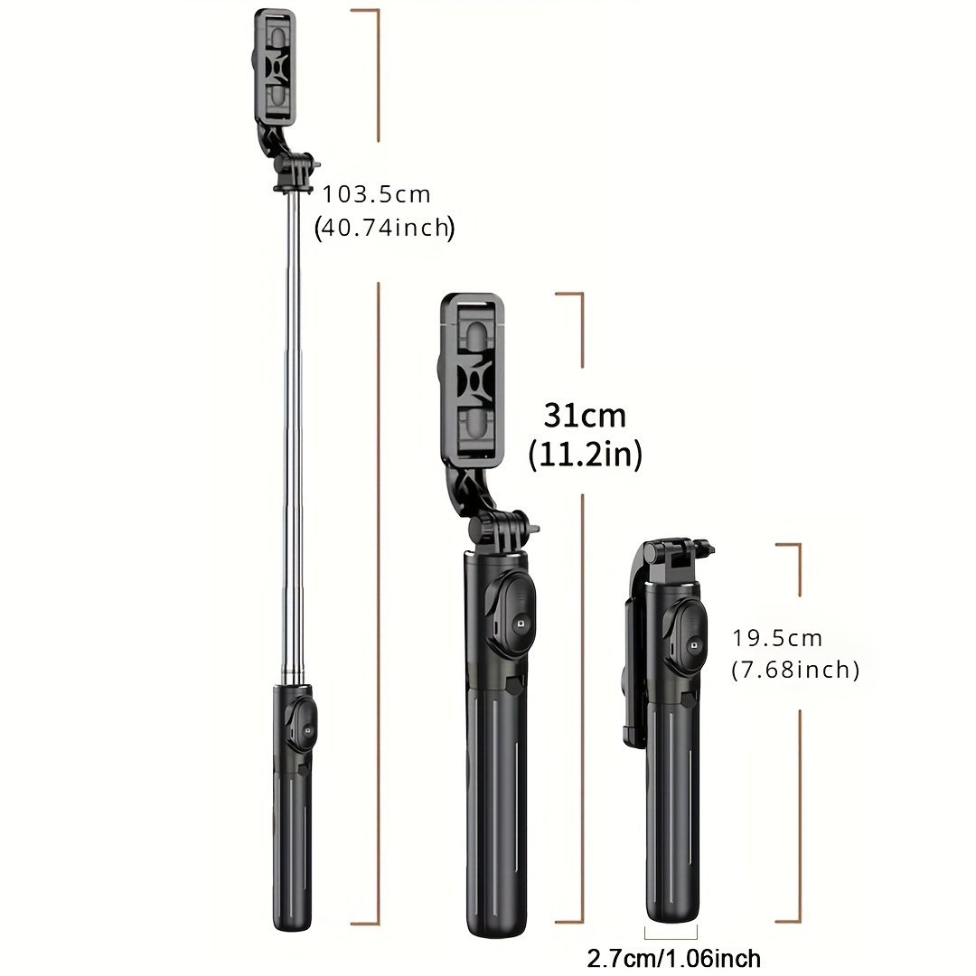 360° Rotating 40-Inch Selfie Stick Tripod with Wireless Remote, Battery Powered, Extendable Phone Holder for Travel, Vlogging - Wireless Portable Tripod Stand