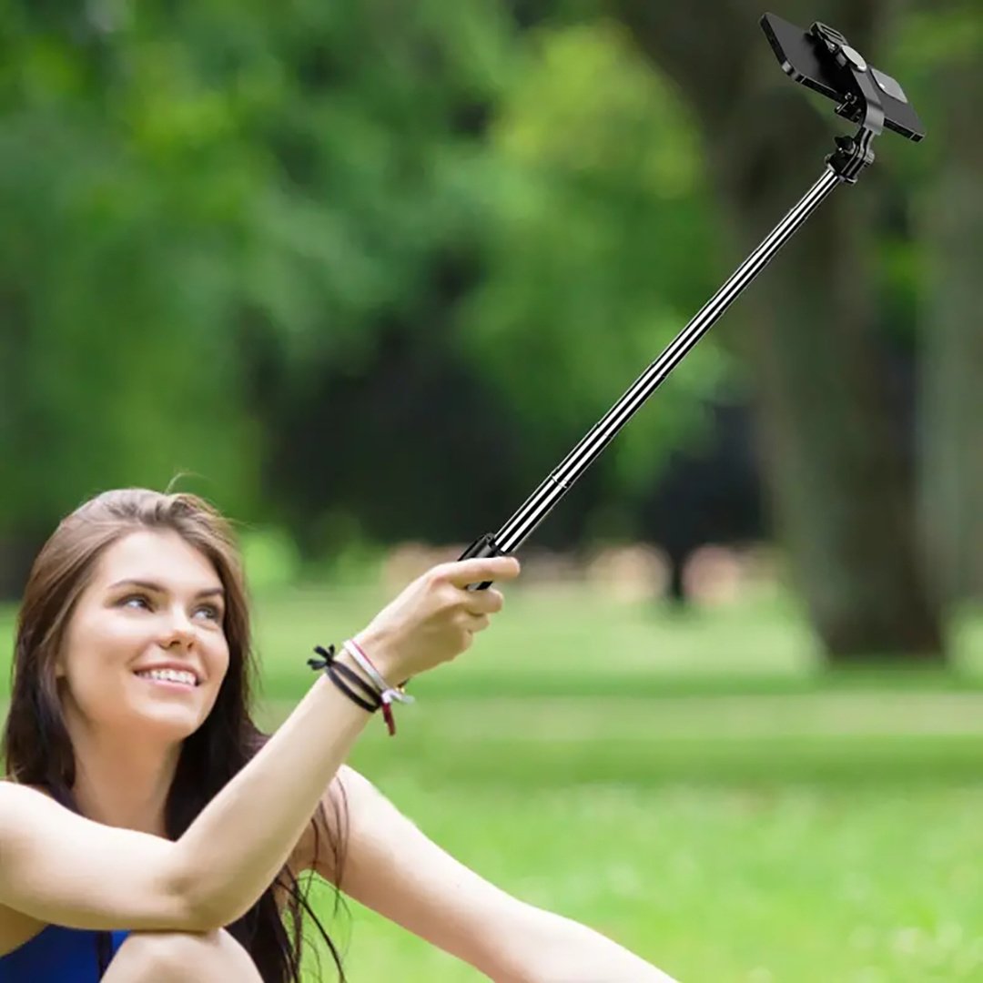 360° Rotating 40-Inch Selfie Stick Tripod with Wireless Remote, Battery Powered, Extendable Phone Holder for Travel, Vlogging - Wireless Portable Tripod Stand