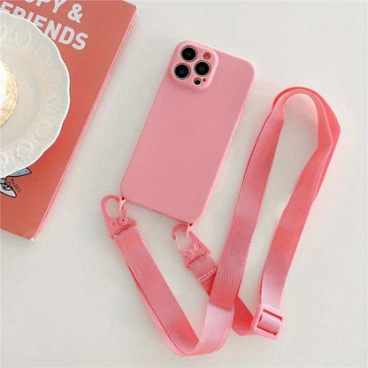 Crossbody Necklace Lanyard Cord Soft Silicone Phone Case For iPhone 15 13 14 Pro Max Strap Cover