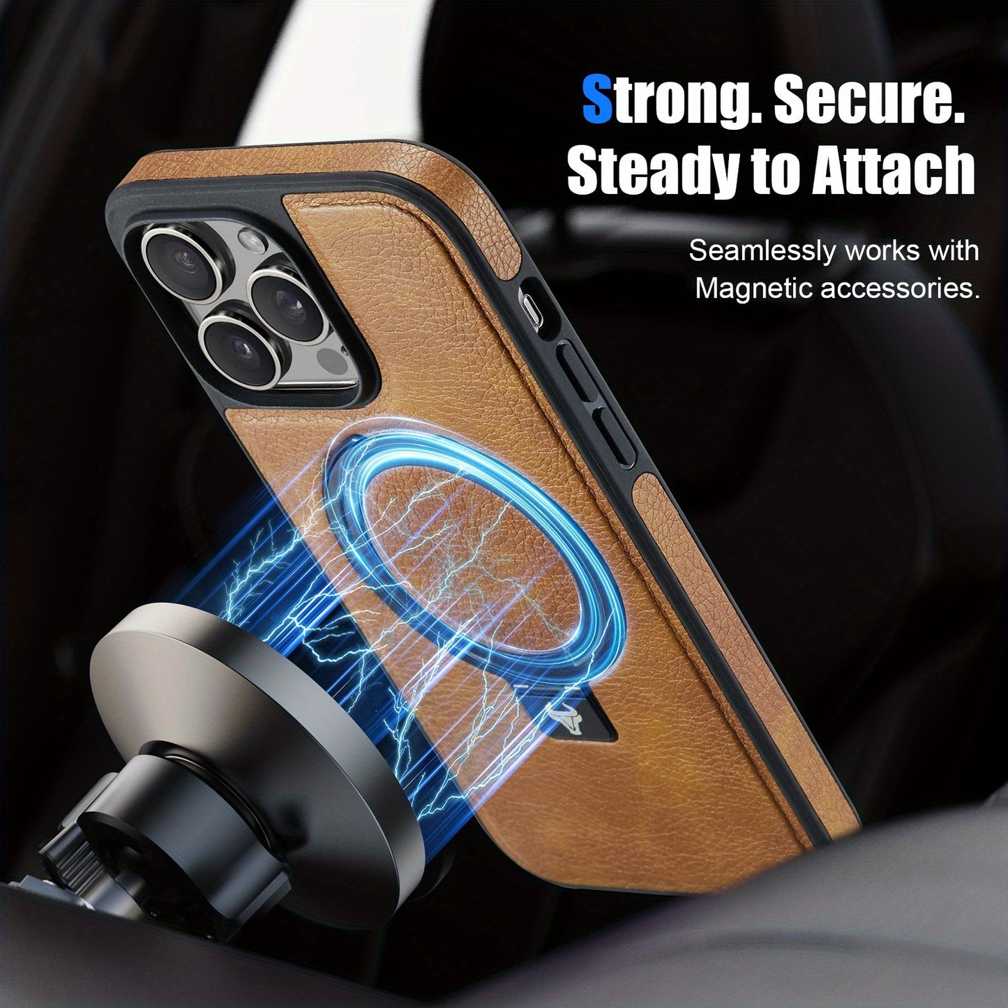 For IPhone 15 14 13 12  Pro Max Case Compatible With MagSafe Kickstand Vegan Leather Slim Classic Luxury Elegant Thin Protective Cover