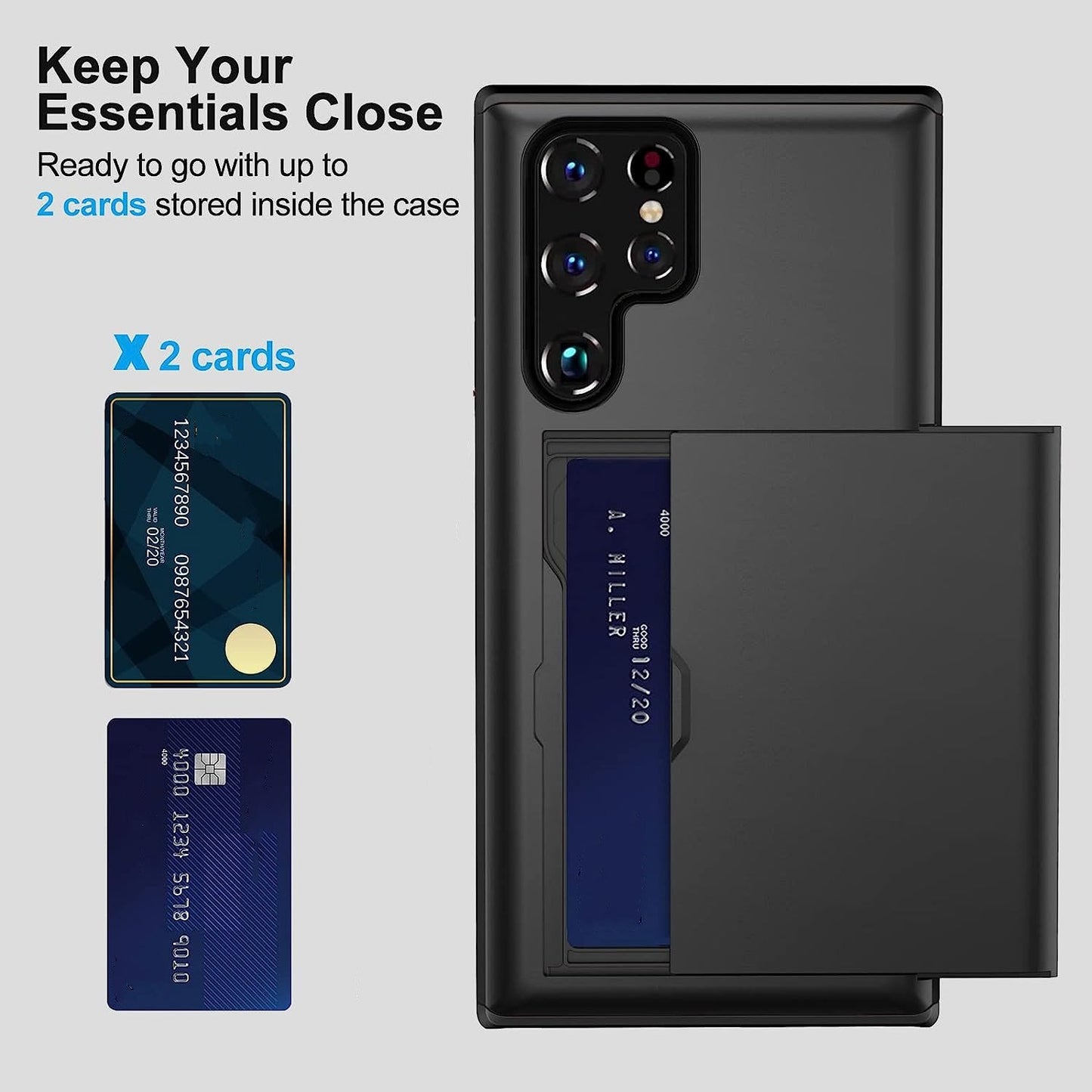 Wallet With Card Holders Slide Slot Shockproof Slim Hard PC Case For Samsung S23 Ultra/S23+/S23/S22 Ultra/S22+/S22/S21/S20