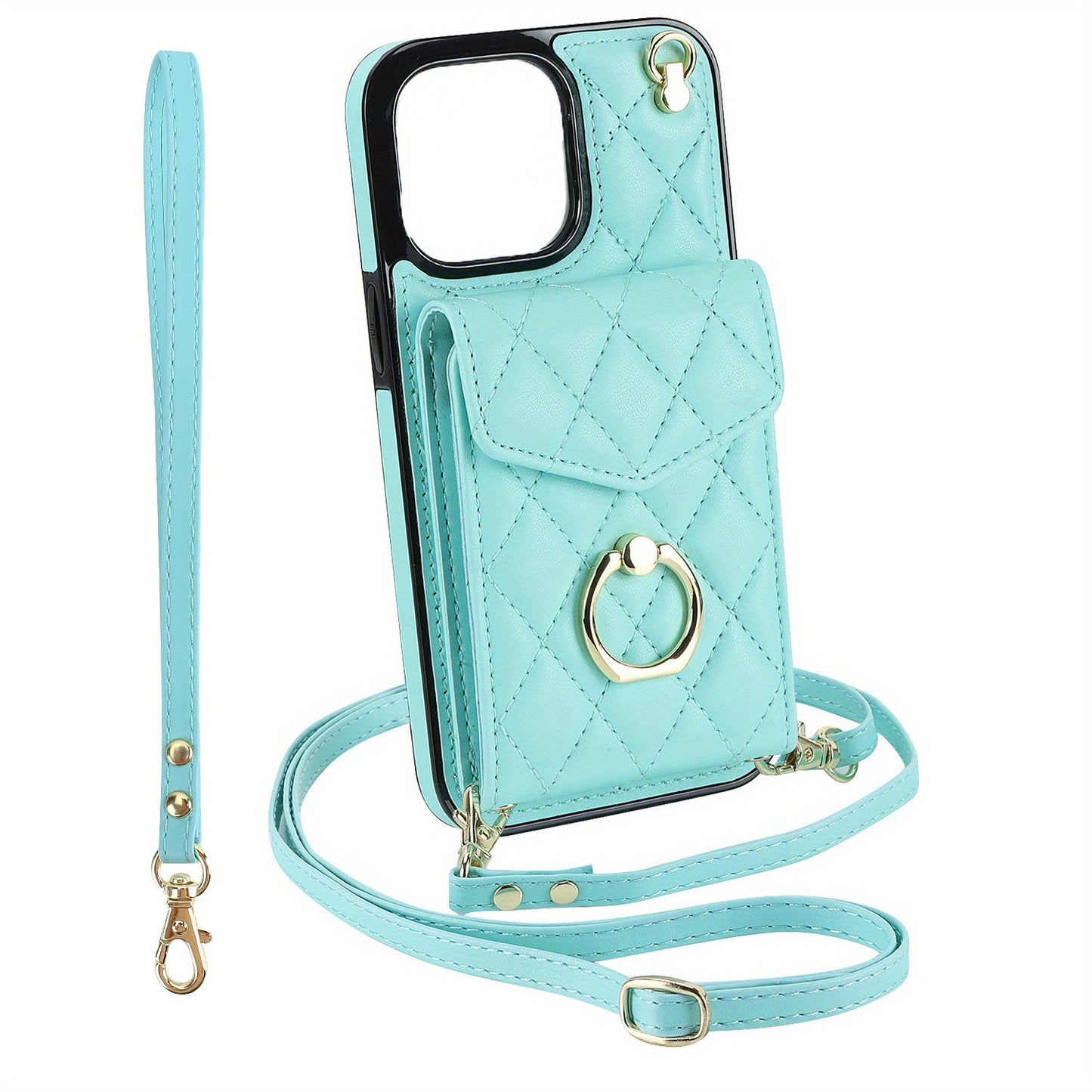 FANSONG Fashion Crossbody Bag Faux Leather Phone Case For iPhone 15 Plus 15/14/13 Pro Max Protect Case With Holder Long Lanyard Ring Wallet Card Slots Shockproof Protect Cover