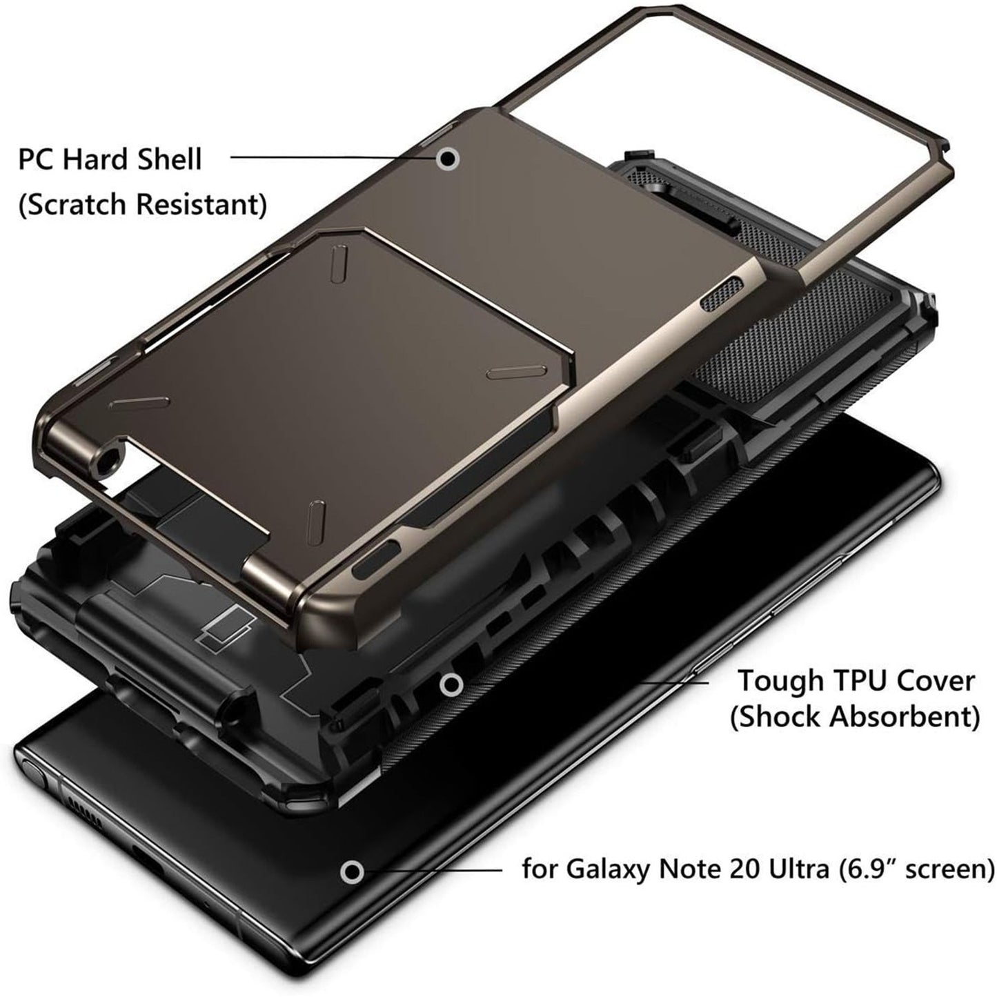 For Samsung Galaxy Note 20 Ultra Note 8/9 Note 10 Pro Case 5G Wallet 4-Card Flip Cover Credit Card Holder Slot Back Pocket Dual Layer Protective Hybrid Hard Shell Bumper Armor Case