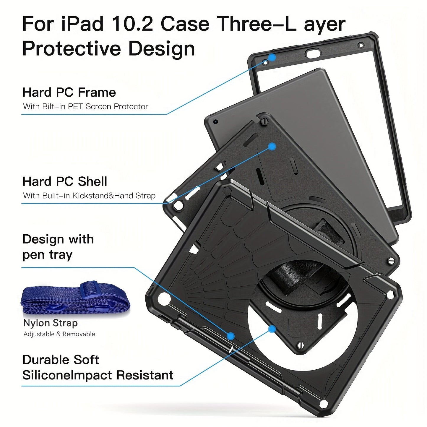 Protective Case For IPad 9th Generation 2021/ IPad 8th Generation 2020/ IPad 7th Generation 2019, Black
