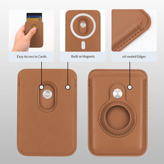 Magnetic Artificial Leather Card Holder Wallet Built In AirTag Pocket For IPhone 15 14 Plus 13 12 Pro Max Anti-Lost